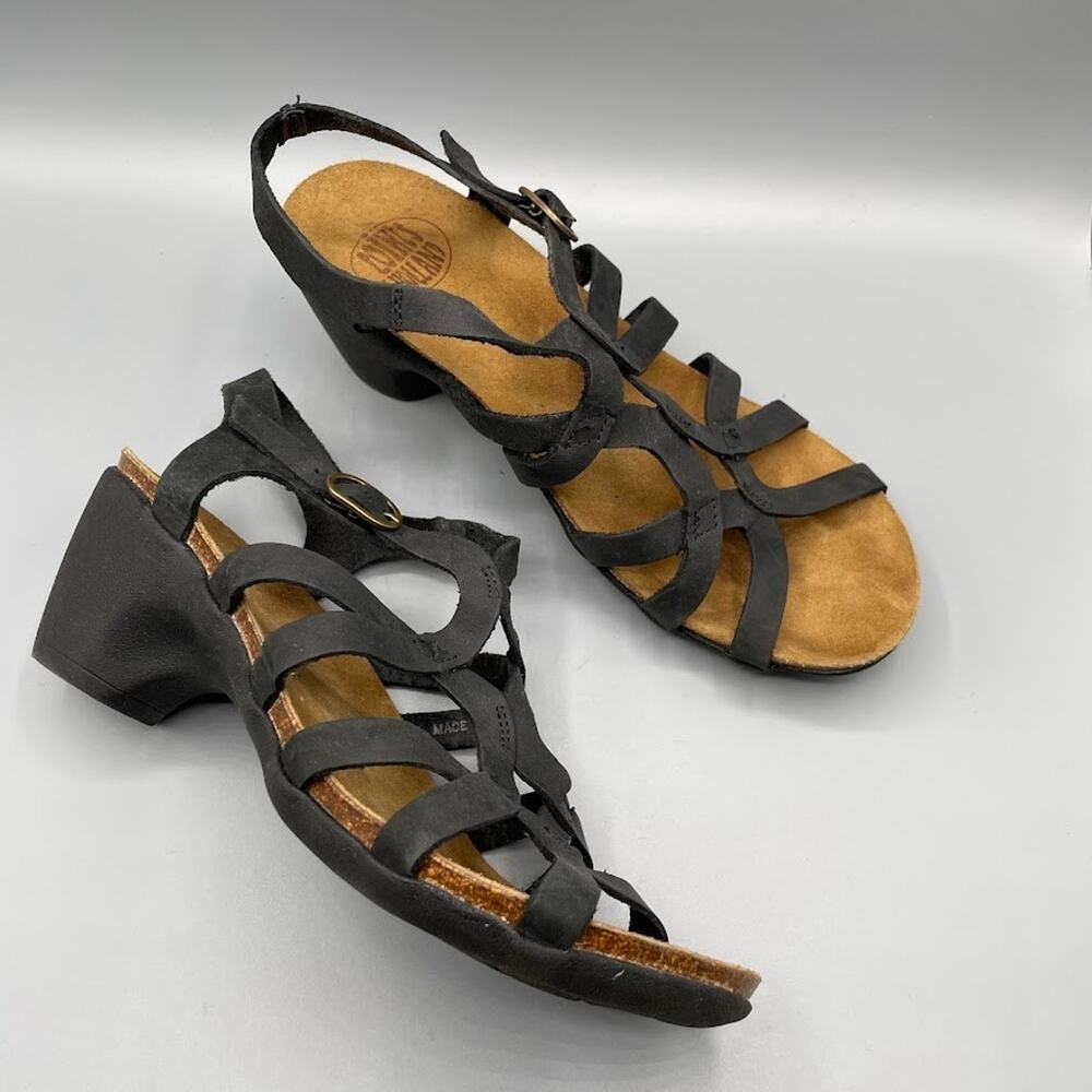 Loints of Holland Heels Sandals Size EU 38 US 7.5 Black Leather Cork Slingbacks